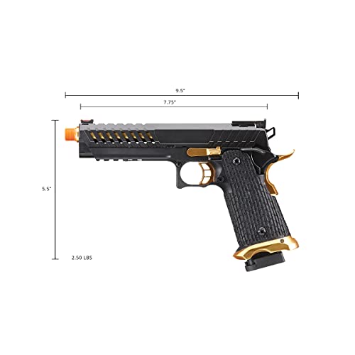 Lancer Tactical Knightshade Hi-Capa Gas Blowback Airsoft Pistol Lightweight Full Metal Slide High FPS Color: Black / Gold