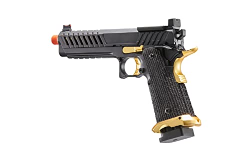 Lancer Tactical Knightshade Hi-Capa Gas Blowback Airsoft Pistol Lightweight Full Metal Slide High FPS Color: Black / Gold