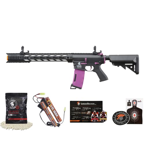 Lancer Tactical Gen 2 Airsoft M4 SPR Interceptor AEG Polymer - Electric Full/Semi-Auto, 1000 Rounds Bag of 0.20g BBS, Battery& Charger Included, Color Purple Polymer