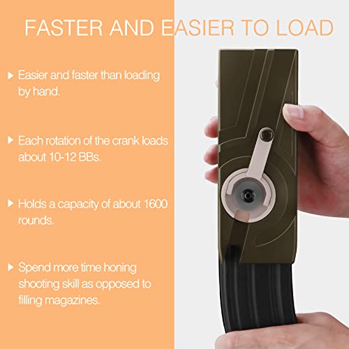 Ludex 1600 Large Capacity Airsoft Speed Loader for 6mm BBS, M4/M16 Hand Crank Airsoft Magazines Speed Loader Fast Quick BB Gun Loader-Tan