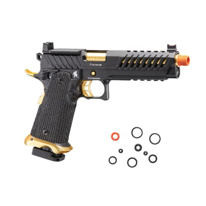 Lancer Tactical Knightshade Hi-Capa Gas Blowback Airsoft Pistol Lightweight Full Metal Slide High FPS Color: Black / Gold