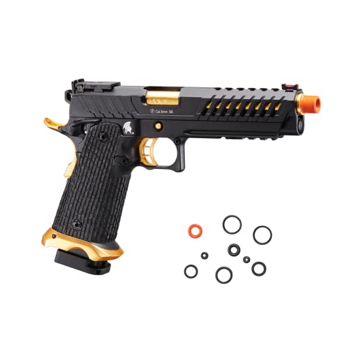 Lancer Tactical Knightshade Hi-Capa Gas Blowback Airsoft Pistol Lightweight Full Metal Slide High FPS Color: Black / Gold