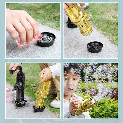 Electric Bubble Machine Black Gold Gold Gatling Bubble Gun Children Automatic Bubble Blowing Toy Gun Fan Combo Function